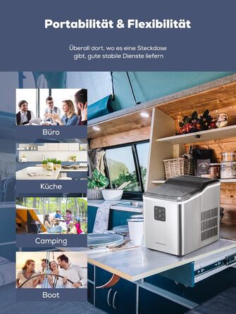 Машина для льоду з нержавіючої сталі з 2 розмірами кубиків льоду, 14 кг 24 шт. , самоочищення, 9 кубиків льоду за 6 хвилин, LED-дисплей, резервуар для води 2 л, льодогенератор із черпаком для льоду та кошиком, льодогенератор NORTHCLAN