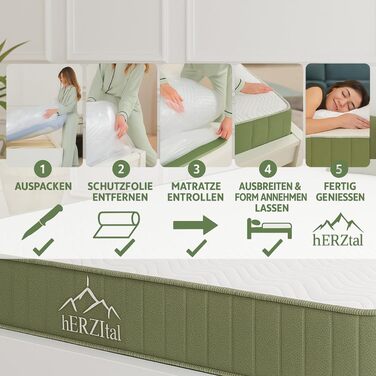 Зонний пружинний матрац кишенькової форми 90x200 см висота 18 см, універсальний, точково-еластичний та повітропроникний, літня/зимова сторона, знімний чохол, який можна прати (60C), сертифікований 90 x 200 см, 7-