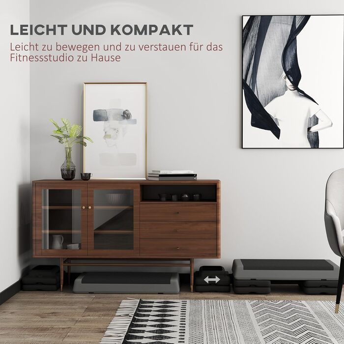 Степер для аеробних тренажерів SPORTNOW, регульована по висоті степ-дошка 10,5/15,5/20,5 см, нековзка, для дому, тренажерного залу, офісу, пластик, сірий