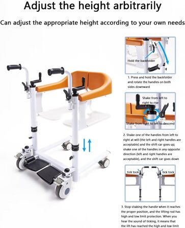 Ручний підйом пацієнта для людей похилого віку та інвалідів, багатофункціональне крісло-бінос з розділеним сидінням на 180 і універсальними колесами, регульованим підйомом і переміщенням по висоті