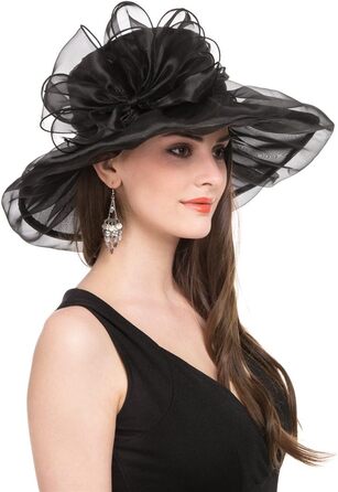 Літній сонцезахисний капелюх Saferin Oganza для жінок, пляжний, церковний, для перегонів у Аскоті, для дербі, коктейльний, весільний, з чорним бантом