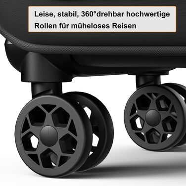 Розширюваний валіза-кейc з мяким корпусом - ручна поклажа, малий розмір 55x38x23 см, тканинний валіза на колесах, водонепроникний, з 4 колесами та TSA замком, обєм 48 літрів, чорний S Чорний