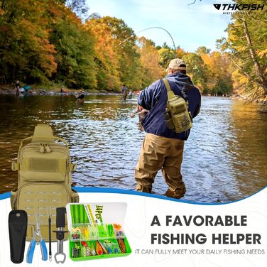 Набір рибальських сумок THKFISH із 79 предметів, водонепроникний рибальський рюкзак з коробками, рибальська сумка для риболовлі, включаючи рибальські плоскогубці, наживку, пристрій для зняття рибальських гачків і губний захват