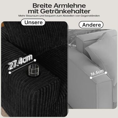 Модульний диван DURASPACE, диван Cloud Boneless з глибоким сидінням, підсклянником, піною з ефектом пам&39яті, L-подібний вельветовий диван, розкладний диван-ліжко для вітальні та спальні, не потребує складання, шезлонг праворуч