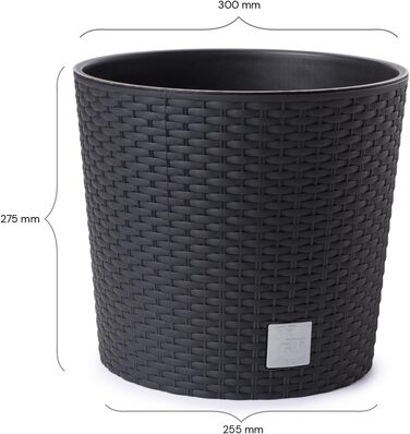 Квітковий горщик HappyFlower MultiProject із вставкою, круглий, під ротанг, 4 розміри, 4 кольори, кашпо (300, чорний) 300 антрацит