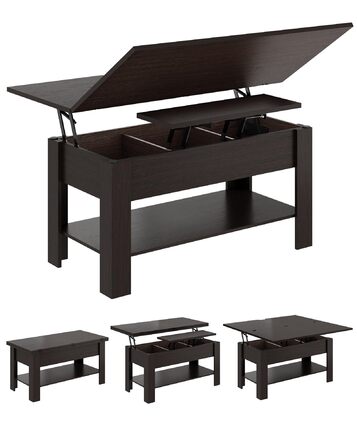 Журнальний столик з регульованою висотою, багатофункціональний стіл для вітальні 3-в-1, журнальний столик, приховане місце для зберігання, відкрите відділення, можна використовувати як обідній стіл, для вітальні, офісу, чорно-коричневий