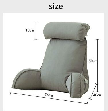 Подушка для читання зі знімним підголівником та бічною кишенею - подушка для крісла-ліжка з підлокітниками для підтримки попереку/шиї, ергономічна подушка для сидіння в ліжку, дивані, офісі (754050 см) (зелена)