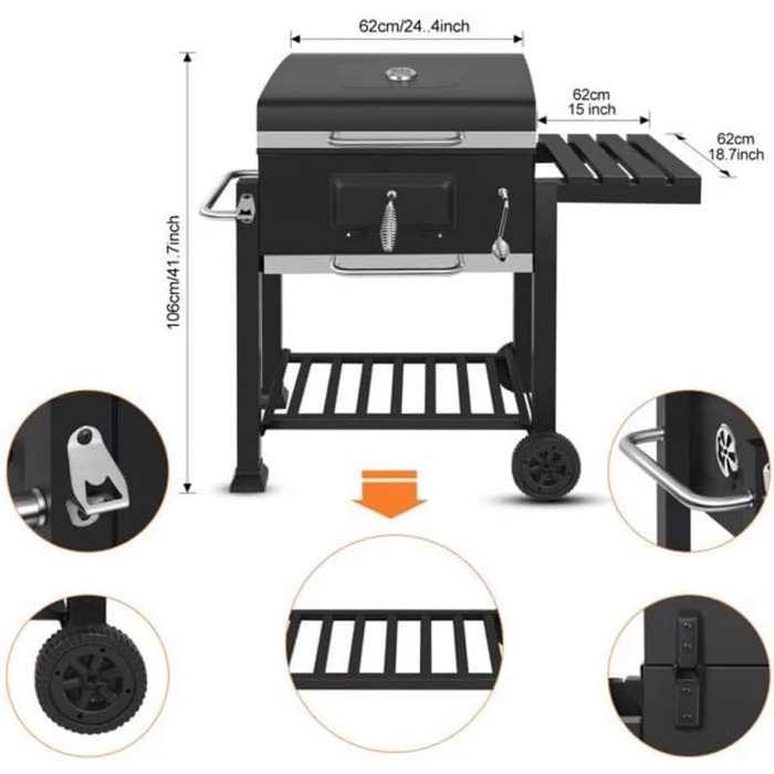 Сімейне вугільне барбекю SilteD, вугільне барбекю для внутрішнього дворика з тумбочками, барбекю для кемпінгу, барбекю, вугільне б