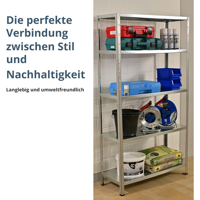 Система стелажів SCHULTE з 5 полицями PowerMAX, вантажопідйомність 65 кг, 190x100x40 см (ВxШxГ), оцинкована, полиця для зберігання, полиця для майстерні, полиця для підвалу, полиця для гаража, металева полиця