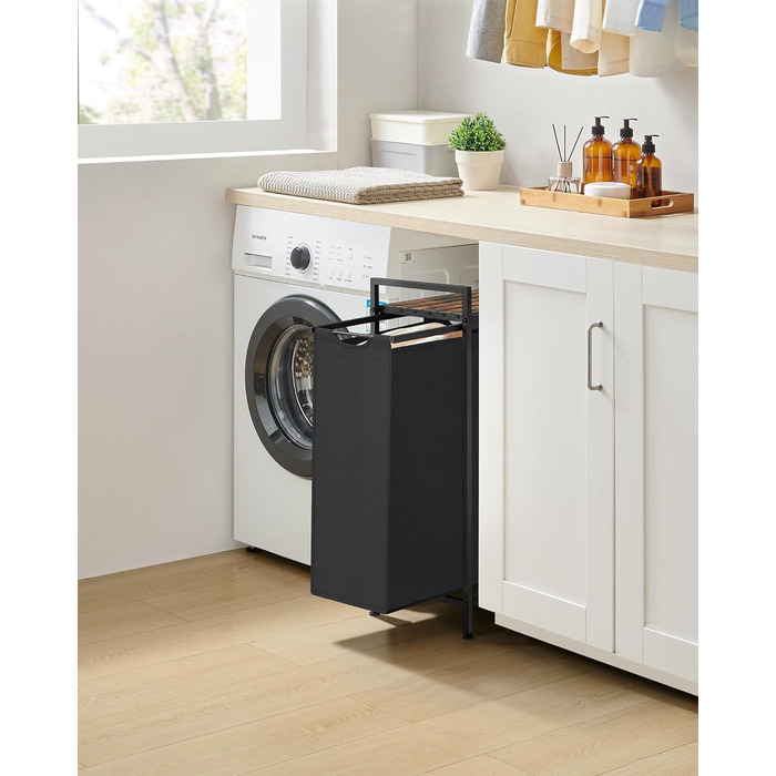 Кошик для білизни VASAGLE, збірник для білизни з полицею, ящик для білизни, мішок для білизни зі знімної тканини Oxford, металевий