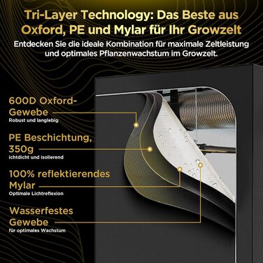 Гроубокс 120x60x180 см з висувним піддоном, високоякісний світловідбиваючий Mylar, водонепроникний без вікон, 600 -