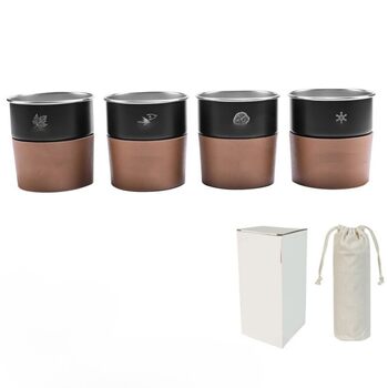 Набір з 4 складених кемпінгових чашок об&39ємом 300 мл з нержавіючої сталі з тримачем зі штучної шкіри для походів та подорожей на свіжому повітрі