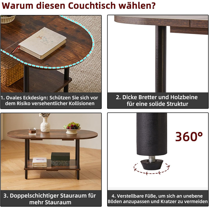 Невеликий дерев&39яний журнальний столик, столик для вітальні, журнальний столик з 2 полицями для вітальні/офісу, сучасний, темно-коричневий чорні ніжки, YD-011H Рустик Коричневий