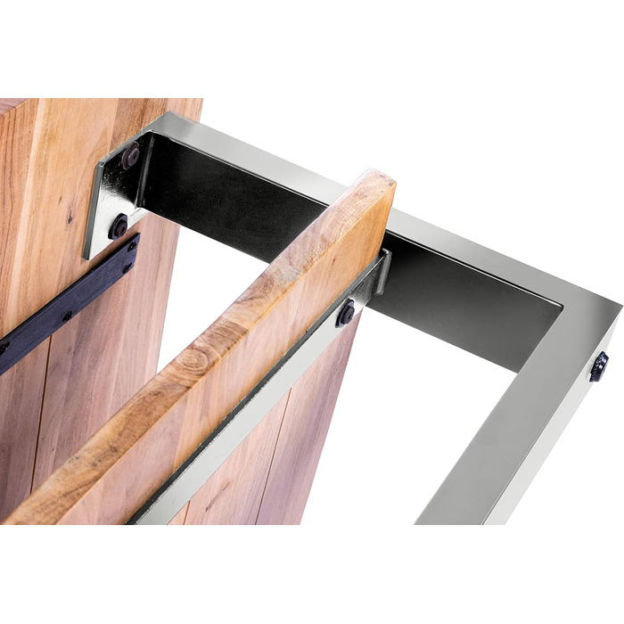 Журнальний столик SAM B-класу 115x65 см Philipp, диванний столик з полицею, масив акації натуральний колір лакований, журнальний столик зі справжнім живим краєм, U-подібна рама срібляста 115 x 65 см натуральний колір / сріблястий