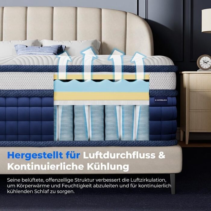 Матрац 90x200 H3 висота 26 см, пружинний блок з гелевої піни з ефектом пам&39яті, ергономічний 7-зонний ортопедичний гібридний матрац з посиленими краями, сертифікований Oeko-Tex та CertiPUR, середньої жорсткості 90 x 200 см