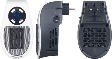 Підключається до розетки побутової техніки Sichler Керамічний вентилятор-обігрівач з термостатом, таймером, дисплеєм, 500 Вт (Маленький обігрівач для розетки, підключається до розетки, для людей похилого віку)
