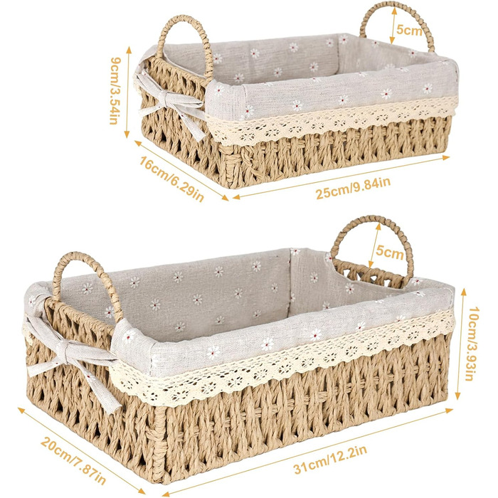 Плетений кошик для зберігання в стилі бохо - подарунковий кошик з 2 предметів у техніці макраме, порожній, кошик для зберігання туалетного паперу, кошики для ванної кімнати з подвійними ручками, кошик для зберігання у ванній кімнаті, вітальні, кухні, дитя