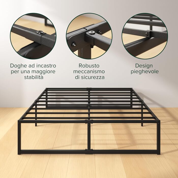 Ліжко Zinus Lorelai 120 x 190 см Каркас ліжка висотою 35,5 см з місцем для зберігання речей під ліжком Ліжко з металевою платформою Чорне