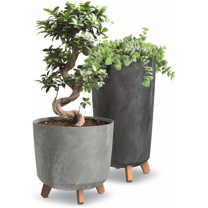 Квітковий горщик Квітковий горщик на ніжках Кашпо Gracia Slim круглий кашпо бетонного вигляду (висота 28,5 см, антрацитовий бетон)