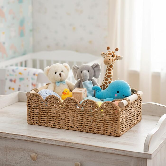 Набір із 2 плетених кошиків для зберігання, кошики для зберігання в стилі макраме бохо з ручками, декоративний органайзер для стільниці ручної роботи з тканого матеріалу для спальні, вітальні, ванної кімнати (світло-коричневий)