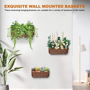 Підвісні кошики для кухні, настінні кошики для зберігання, декоративні кошики для квітів у ретро-стилі, кошики для фруктів, організація зберігання овочів, контейнери для зберігання без кришок (коричневі - великі) коричневі 2 шт. (великі), 2