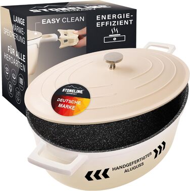 Каструля для запікання з кришкою індукційна 32 см, 6,6 л, лита алюмінієва каструля з покриттям з частинок справжнього каменю, каст