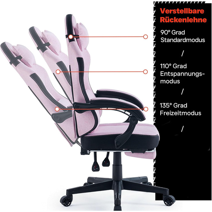 Ігровий стільчик з підставкою для ніг - м&39які підлокітники - регульована висота - рожевий