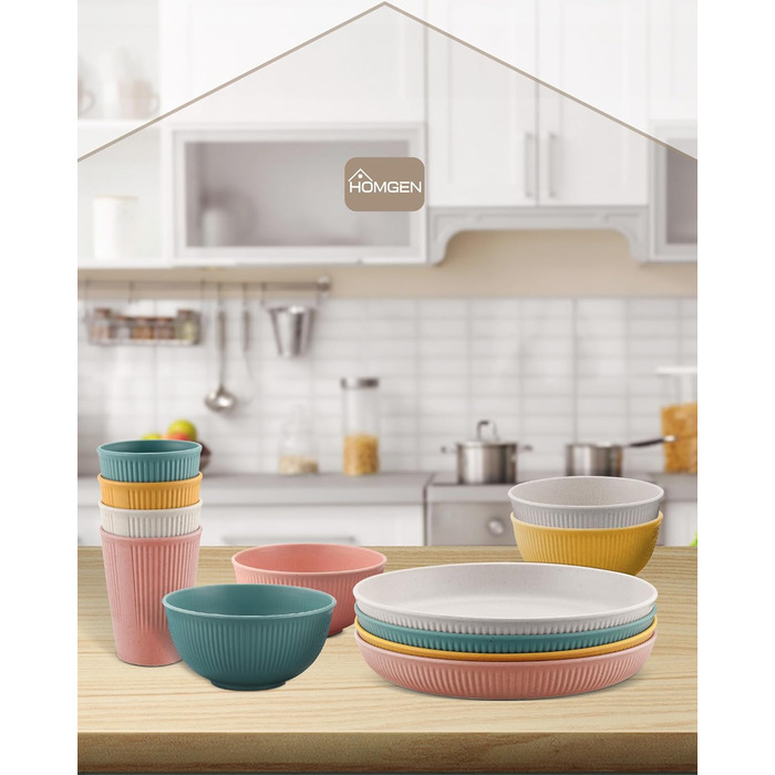 Набір посуду для кемпінгу HOMGEN на 12 осіб пластикові тарілки, миски, чашки та столові прибори для пікніків, відпочинку на природі та грилю (стиль A)