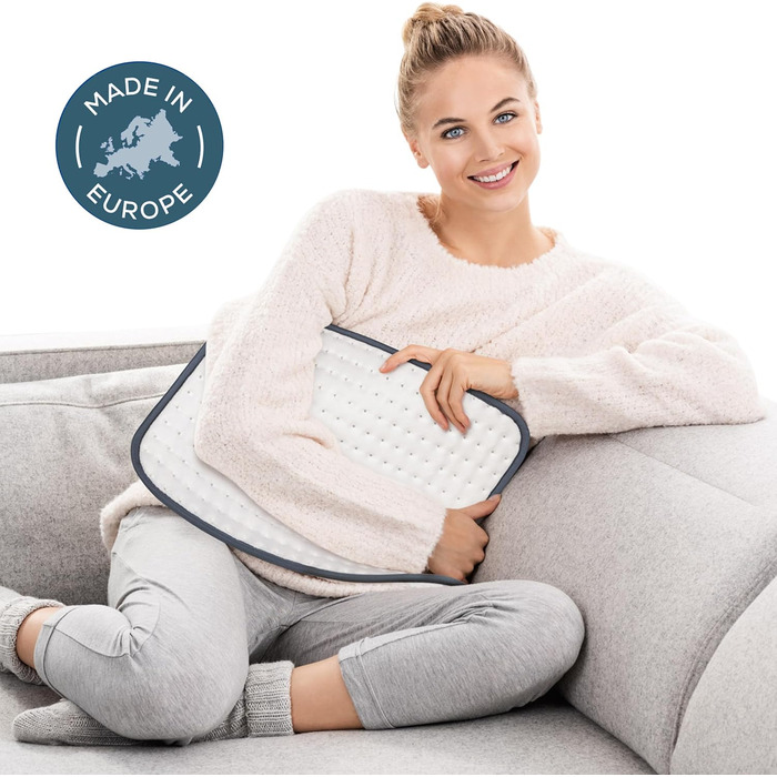 Грілка Beurer HK 41, м&39яка грілочка з 3 температурними режимами та автоматичним вимкненням, можна прати в пральній машині, зроблено в Європі, біло-сіра, 44 x 33 см, м&39який матеріал