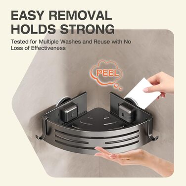 Кутова полиця для душу Lekesky без свердління, з міцними присосками, з алюмінію та нержавіючої сталі, знімна полиця для ванної кімнати, кухні, орендованого житла (набір 2 шт., графітовий сірий колір). Кутова - графітовий сірий.