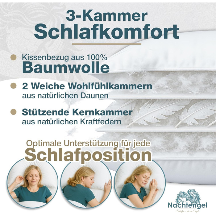 Пухова подушка 40x80 3-камерна пухово-пір&39яна подушка М&39яка пір&39яна подушка готельного стилю, повітропроникна Зроблено в Німеччині Середня, вага наповнювача 700 г, 40x80 см, Білий, 1