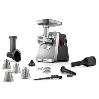 Електрична м'ясорубка Bosch Serie 8 MultiPower MFWS840M, 2500 Вт, нержавіюча сталь, 3 диски (3/4.5/8 мм), насадки для кеббе та ковбас, шинка-терка, придатна для миття в посудомийній машині