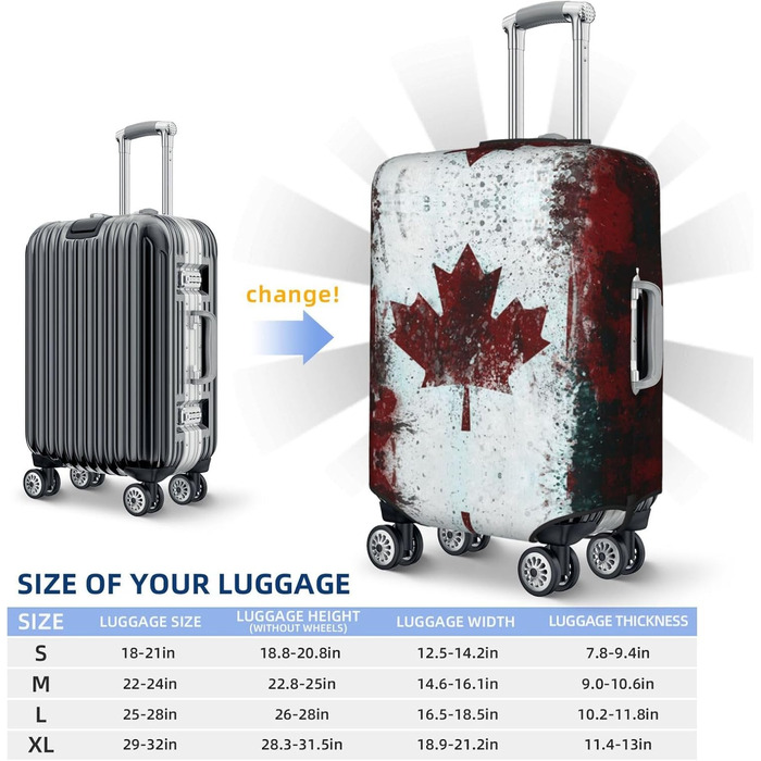 Чохол на валізу BAFAFA, дизайн Ретро-прапор Канади, з принтом, захист валізи, еластичний, стійкий до подряпин, захист від пилу, чорний, XL