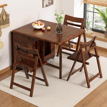 Розкладний стіл, компактний, багатофункціональний кухонний/обідній стіл, розсувний з масиву дерева та колесами, що обертаються на 360, для 2-8 осіб у невеликих квартирах. Розкладний обідній стіл, горіх (150 см).