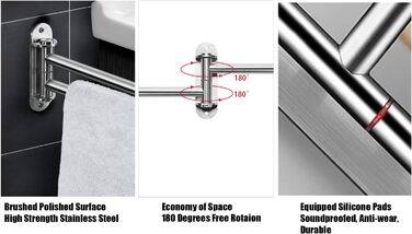 Поворот на 180 з нержавіючої сталі рушникосушка подвійні руки поворотний кронштейн 40 см для ванної кімнати V2A з нержавіючої стал