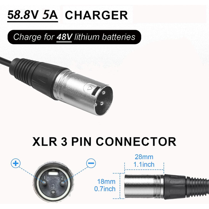 Зарядний пристрій QDD 58.8V 5A Li-ION з кількома захистами, підходить для літій-іонних акумуляторів 14S 52V, інтелектуальний зарядний пристрій