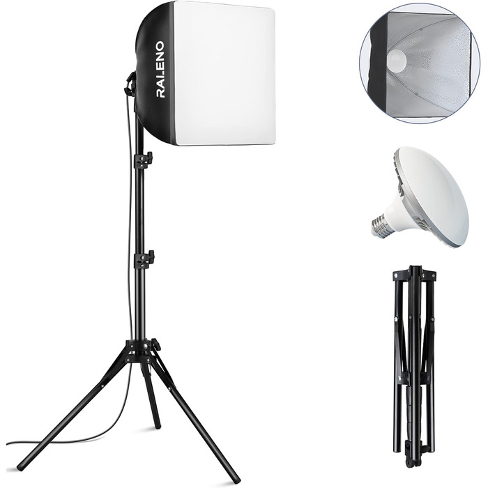 Набір фотоламп RALENO Softbox, 40 x 40 см, світлодіодне студійне світло для фотографії зі світлодіодними лампами 50 Вт 5500K, 97 CRI Light Box PS075-Grey