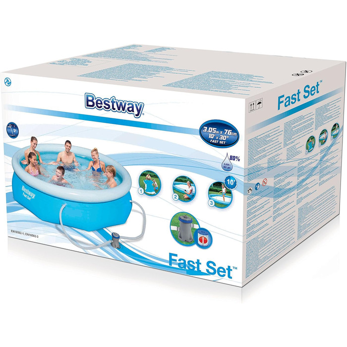 Басейн Bestway Fast Set з фільтруючим насосом, 305 x 76 см, синій 305x76 см Синій Одинарний