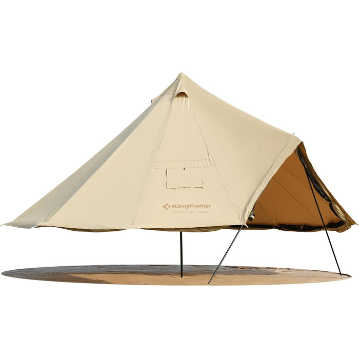 Намет для глемпінгу KingCamp, намет-дзвін для 6-12 осіб, 4-6,7 м, чиста бавовна/TC бавовна, водонепроникний, сімейний намет для відпочинку на природі з ПВХ-підкладкою, фестивальний намет для сімей та кемпінгових груп KHAN 4M T/C 210g Base Camp