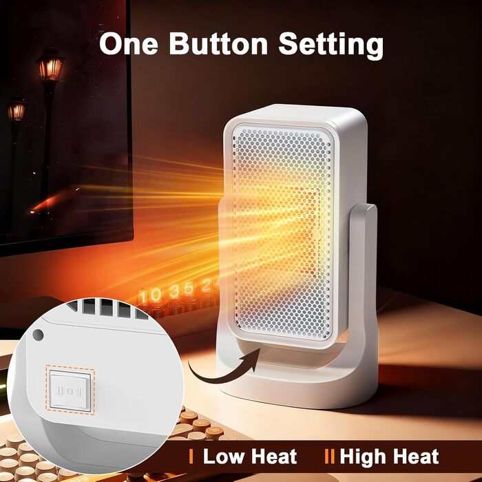 Енергозберігаючий тихий міні-вентиляторний обігрівач Qoosea потужністю 900 Вт, електричний обігрівач кімнати з керамічним нагрівальним елементом, 2 режими, швидке нагрівання 3S, PTC-обігрівач, електричний вентиляторний обігрівач для офісу та дому (білий)
