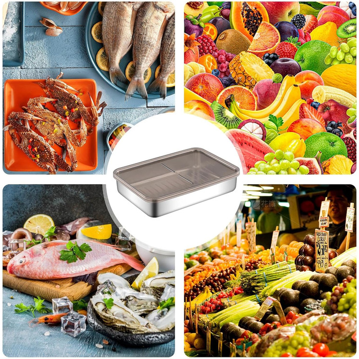 Контейнер для зберігання бекону з нержавіючої сталі піддон, коробка для збереження м'яса Рішення для зберігання жиру, підставка з піднятим дном, кухонний контейнер для зберігання бекону в домашніх умовах, набір 2 (19.5*14*4 см)