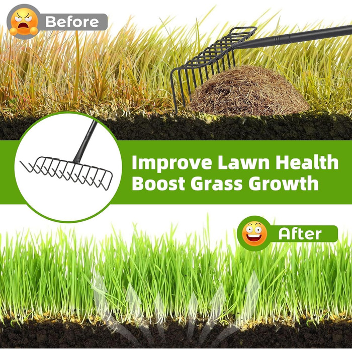 Гребінь садовий металевий 130 см для ландшафтного дизайну, 11 зубців, довга ручка. Великий садовий гребінь для розпушування ґрунту, вирівнювання газону, збору листя та догляду за травою.