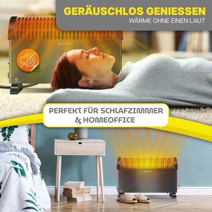 Конвекторний обігрівач KESSER 2000 Вт, 24-годинний таймер із захистом від замерзання Плавне термостатне керування Турбонагрів 3 швидкості Ручки для перенесення Антрацит