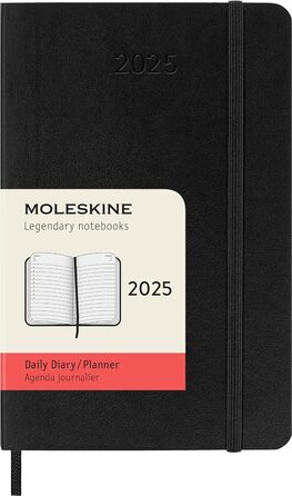 Місяців Daily Planner 2025, м'яка обкладинка та еластична застібка, колір чорний, розмір кишені 9x14 см Чорна кишеня м'яка обкладинка, 12