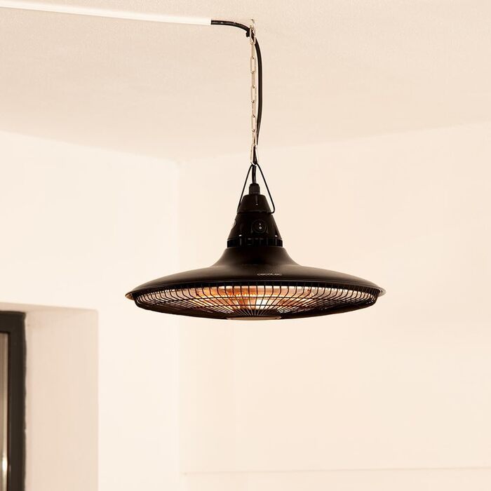 Електричний стельовий вентилятор-обігрівач для зовнішнього використання Cecotec ReadyWarm 1500 Power для стельового монтажу, 1500 Вт, галогенна технологія, ступінь захисту IP65, пульт дистанційного керування, площа покриття 10 м