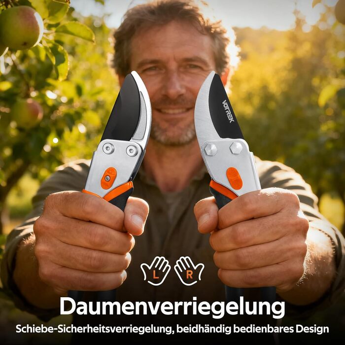 Садові ножиці Bypass 21,5 см з лезом SK5 та герметичною пружиною, як професійні ножиці для троянд, дерев, рослин, таких як ножиці для гілок, для легкого обрізання троянд, гілок, кущів Подарунковий Помаранчевий