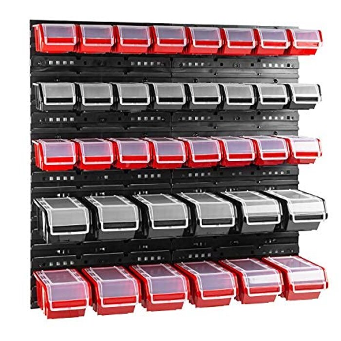 Коробка з кришкою настінна полиця 80 x 80 см, коробки, що штабелюються, контейнери для зберігання, відкриті коробки для зберігання, система зберігання, червоний/чорний