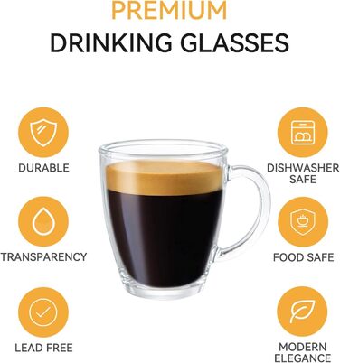 ДИЗАЙНМАЙСТЕР6 шт. , 350 мл - Келихи для латте макіато з ручкою, склянка для кави/чаю, довго зберігають тепло, ідеально підходять