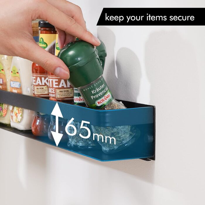 Настінна полиця для спецій KES, тримач для спецій, органайзер для спецій, кухонний, для зберігання спецій, кухонна полиця для спецій 40 см, 2 шт., матово-чорний колір, настінний, KSR401S40-BK-P2, 39,9 см