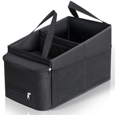 Органайзер на спинку автокрісла Cozary, органайзер для дітей з кишенями для іграшок, книжок та перекусів, з тримачами для напоїв та сітчастими кишенями, складаний чорний